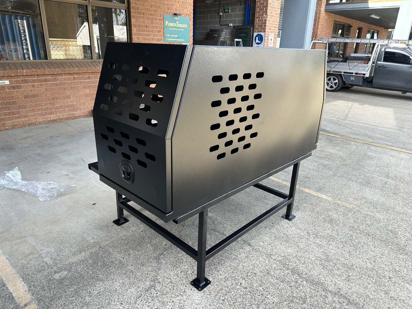 800mm Black Half Canopy/Half Dog Box - 2.5mm Marine Grade Flat Alloy
