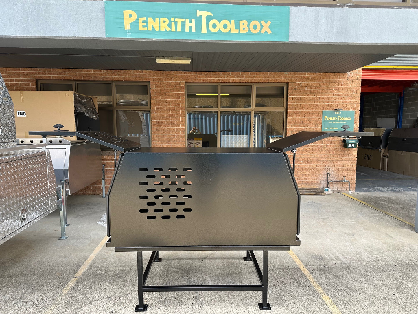 800mm Black Half Canopy/Half Dog Box - 2.5mm Marine Grade Flat Alloy