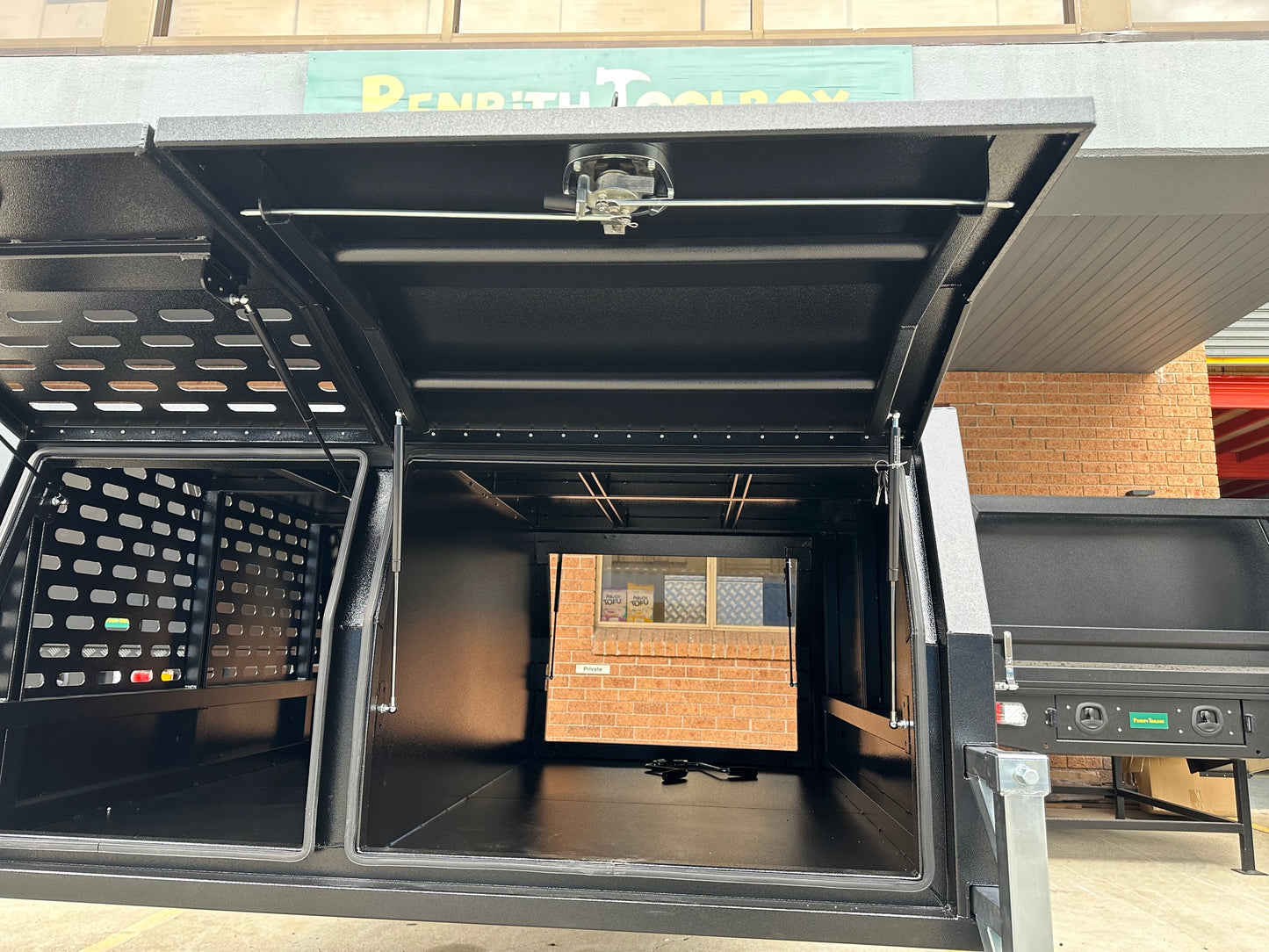 1800mm Dual Cab Lift off Canopy with Double Dog Cage - Powder Coated in Black