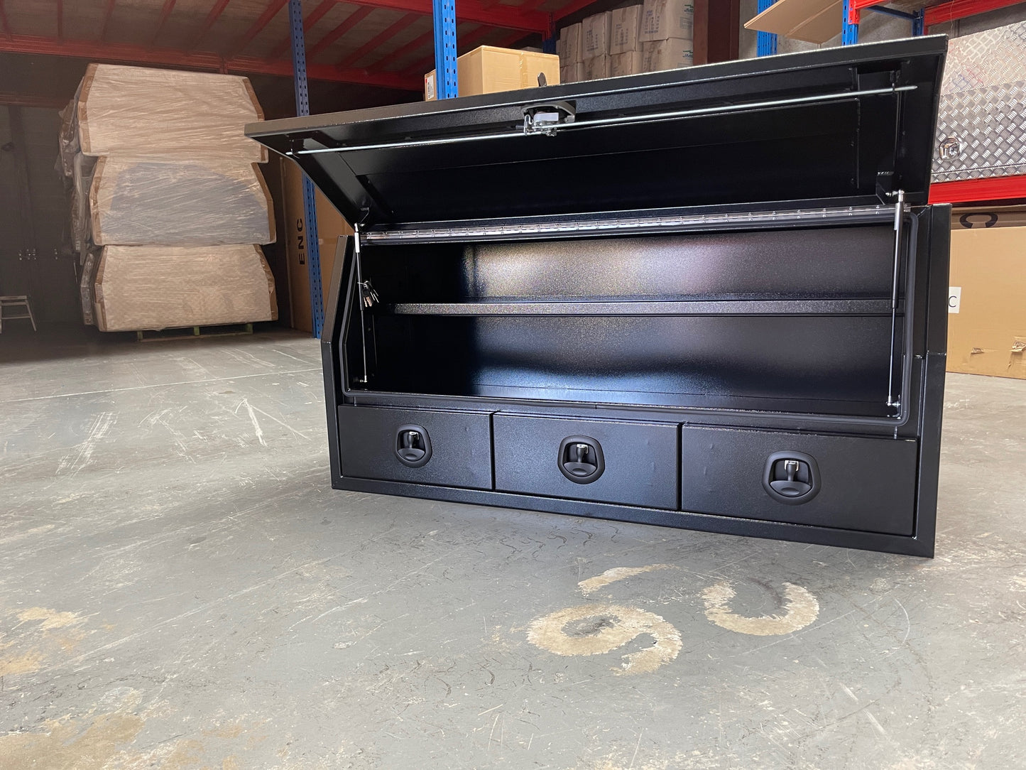 Black Side Opening Toolbox with 3 Bottom Drawers - 1750mm Long