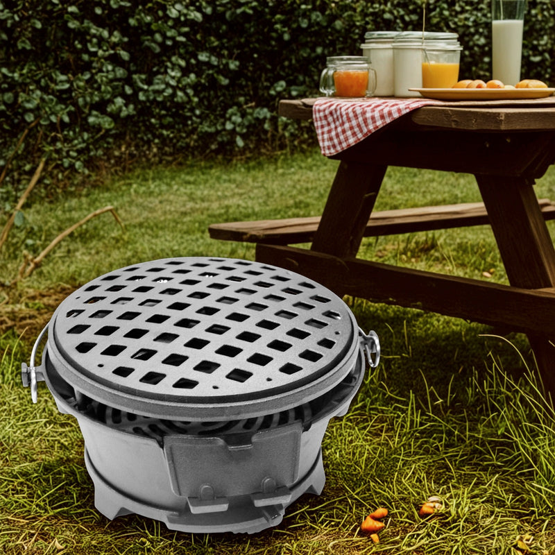 1x Cast Iron BBQ Stove 32x20cm Iron Grill Plate Dual Fuel Wood Charcoal
