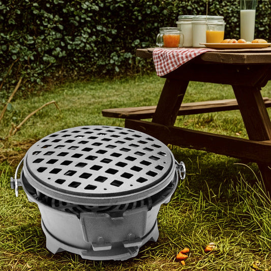 1x Cast Iron BBQ Stove 32x20cm Iron Grill Plate Dual Fuel Wood Charcoal