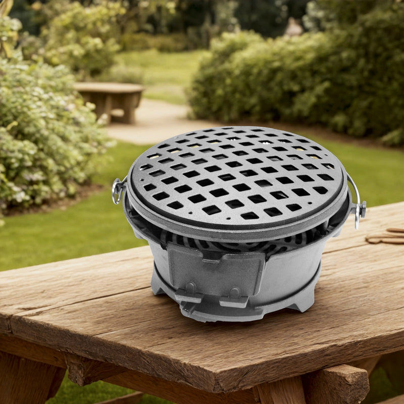 1x Cast Iron BBQ Stove 32x20cm Iron Grill Plate Dual Fuel Wood Charcoal