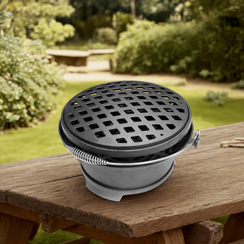 1x Cast Iron BBQ Stove 32x20cm Iron Grill Plate Dual Fuel Wood Charcoal
