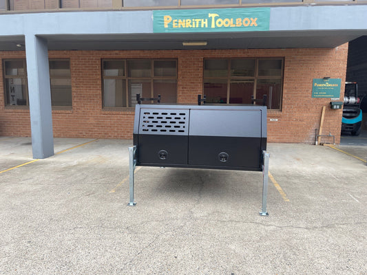 Black 1800mm Canopy with 1/4 Dog Cage - 4 Doors - Flat Alloy - Jack off with Legs - 2.5mm Marine Grade
