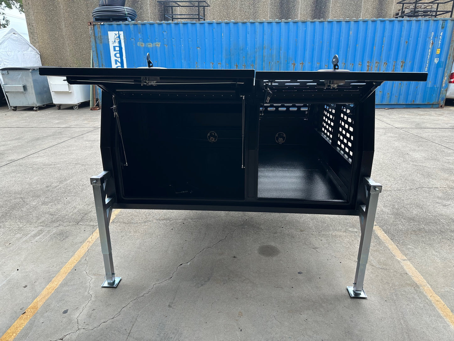 1800mm Dual Cab Lift off Canopy with Double Dog Cage - Powder Coated in Black