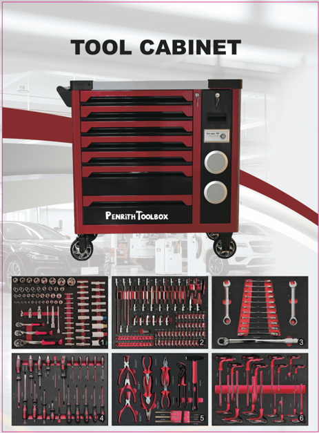 Heavy Duty 7 Drawer Tool Trolley Cabinet with Sliding Pantry - 6 Trays of Professional Tools  - Inbuilt Bluetooth Speaker - Phone Charger
