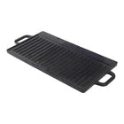 1X Cast Iron Double Sided Griddle 50x23cm Flat/Ridged for Family Meals BBQ