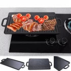 1X Cast Iron Double Sided Griddle 50x23cm Flat/Ridged for Family Meals BBQ