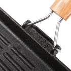 1x Foldable Handle Cast Iron Frying Pan 21x35cm Ridged Bottom Solid Wood Grip