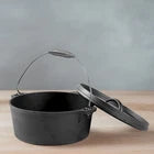 1x Cast Iron Sauce Pot with Lid Wire Handle 25x10cm for Home Cooking Camping