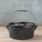 1x Cast Iron Sauce Pot with Lid Wire Handle 25x10cm for Home Cooking Camping