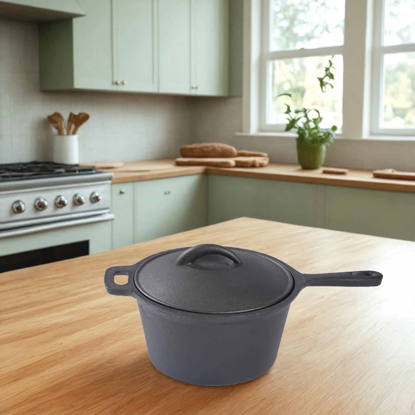 1x Cast Iron Saucepan 19x10cm with Lid One-Piece Cast Iron Handle Daily Cooking